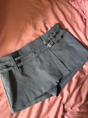 Zara Grey Wrap-Front Skort with Double Buckle Detail